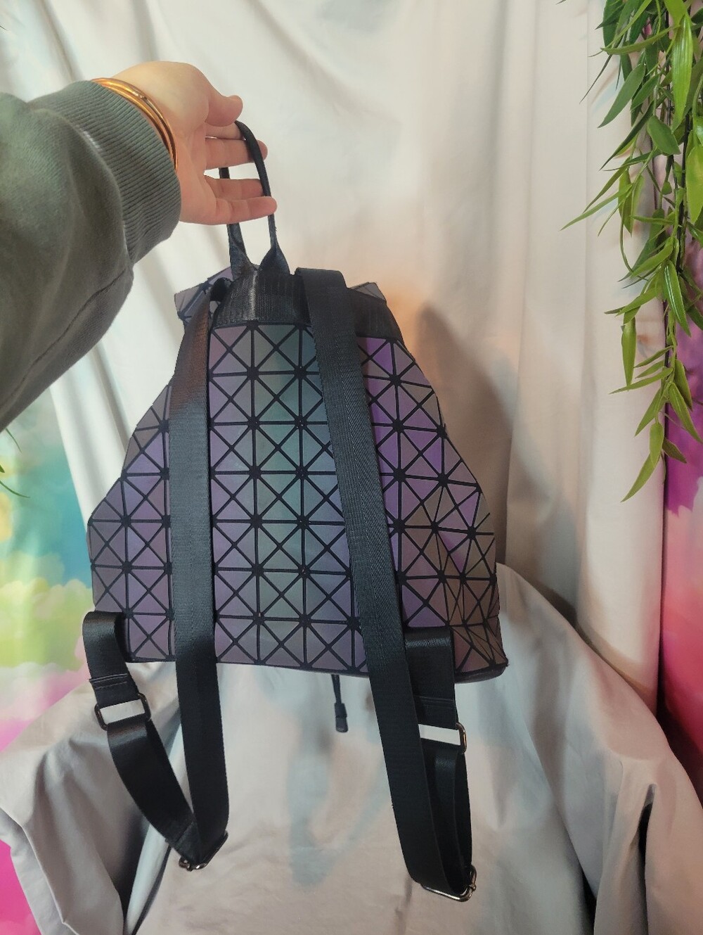 Reflective Iridescent Geometric Triangle Backpack (Reflective Colors In Photos) - Picture 8 of 15